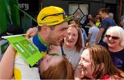 23 May 2015; Ian Richardson, UCD, celebrates with supporters after retaining The One Direct County Jersey following Stage 7 of the 2015 An Post Rás. Ballinamore - Drogheda. Photo by Sportsfile