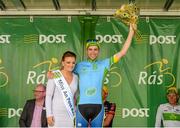 23 May 2015; Ian Richardson, UCD, after receiving the The One Direct County Jersey from Miss An Post Rás Niamh Bidwell following Stage 7 of the 2015 An Post Rás. Ballinamore - Drogheda. Photo by Sportsfile