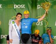 23 May 2015; 2nd across the line Damien Shaw, Team Asea, with Miss An Post Rás Niamh Bidwell, following Stage 7 of the 2015 An Post Rás. Ballinamore - Drogheda. Photo by Sportsfile