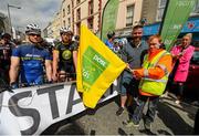 24 May 2015; Simon McArdle, second from right, and Drogheda postman Ken Browne at the start line before Stage 8 of the 2015 An Post Rás. Drogheda - Skerries. Photo by Sportsfile