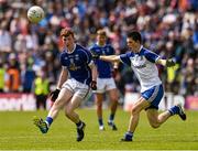 24 May 2015; Shane Moynagh, Cavan, in action against Paddy McMahon, Monaghan. Electric Ireland Ulster GAA Football Minor Championship Quarter-Final, Cavan v Monaghan. Kingspan Breffni Park, Cavan. Picture credit: David Maher / SPORTSFILE