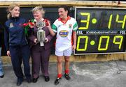 6 July 2008; Mayo captain Claire O'Hara, left, and vice captain Marcella Heffernan accept the CBE cup from Ladies Football President Geraldine Carey. TG4 Connacht Ladies Senior Football Final, Mayo v Sligo, McHale Park, Castlebar, Co. Mayo. Picture credit: Ray Ryan / SPORTSFILE