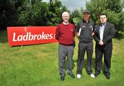 8 July 2008; Padraig Harrinton with Michael McCummiskey, Secretary of the Irish PGA, left, and Bryan Coleman, Ladbrokes.com, on the 1st tee box before the start of the Pro-Am competition. Ladbrokes.com Irish PGA Championship, The European Club, Co. Wicklow. Picture credit: Brian Lawless / SPORTSFILE