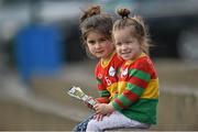 24 May 2015; Carlow supporters five year old Lily Fitzpatrick and her three year old sister Nicole from St Mullin's, Co. Carlow. Leinster GAA Hurling Senior Championship Qualifier Group, Round 3, Carlow v Antrim. Dr Cullen Park, Carlow. Picture credit: Matt Browne / SPORTSFILE