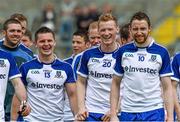 24 May 2015; Monaghan players from left, Dermot Malone, Paudie McKenna and Owen Duffy at the end of the game. Ulster GAA Football Senior Championship Quarter-Final, Cavan v Monaghan. Kingspan Breffni Park, Cavan. Picture credit: David Maher / SPORTSFILE