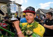 24 May 2015; Lukas Postlberger, Tirol Cycling Team, celebrates with the George Plant trophy following Stage 8 of the 2015 An Post Rás. Drogheda - Skerries. Photo by Sportsfile