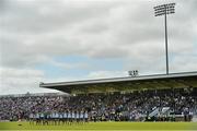 24 May 2015; The Monaghan players stand for the national anthem. Ulster GAA Football Senior Championship Quarter-Final, Cavan v Monaghan. Kingspan Breffni Park, Cavan. Picture credit: David Maher / SPORTSFILE