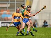 24 May 2015; Donal O'Grady, Limerick, in action against David Reidy, left, and Jack Browne, Clare. Munster GAA Hurling Senior Championship Quarter-Final, Clare v Limerick. Semple Stadium, Thurles, Co. Tipperary. Picture credit: Dáire Brennan / SPORTSFILE