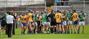 24 May 2015; Clare and Limerick players jostle each other just before half time. Munster GAA Hurling Senior Championship Quarter-Final, Clare v Limerick. Semple Stadium, Thurles, Co. Tipperary. Picture credit: Ray McManus / SPORTSFILE