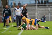 24 May 2015; Cian Dillon, Clare, in action against Shane Dowling, Limerick. Moments later the Clare manager Davy Fitzgerald was cautioned by the match referee. Munster GAA Hurling Senior Championship Quarter-Final, Clare v Limerick. Semple Stadium, Thurles, Co. Tipperary. Picture credit: Ray McManus / SPORTSFILE