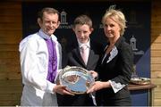 24 May 2015; Jockey KevinMannin with his wife and son after winning the Tattersalls Irish 1,000 Guineas on Pleascach. Curragh Racecourse, The Curragh, Co. Kildare. Picture credit: Cody Glenn / SPORTSFILE