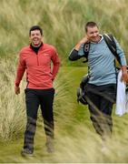 25 May 2015; Rory McIlroy with caddie J.P. Fitzgerald during a practice round. Dubai Duty Free Irish Open Golf Championship 2015, Practice Day 1. Royal County Down Golf Club, Co. Down. Picture credit: Oliver McVeigh / SPORTSFILE