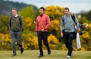 25 May 2015; Rory McIlroy along with Coach Michael  Bannon, left, and caddie JP Fitzgerald, right, during a practice round. Dubai Duty Free Irish Open Golf Championship 2015, Practice Day 1. Royal County Down Golf Club, Co. Down. Picture credit: Oliver McVeigh / SPORTSFILE