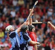 12 July 2008; Neil Ronan, Cork, in action against Dublin's Tomas Brady, left, and Kevin Ryan. GAA Hurling All-Ireland Senior Championship Qualifier, Round 3, Cork v Dublin, Pairc Ui Chaoimh, Cork. Picture credit: Pat Murphy / SPORTSFILE
