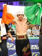 12 July 2008; Bernard Dunne celebrates with after defeating Damian Marchiano to win the International Super Bantamweight, Hunky Dory Fight Night, Irish Lighweight Championship, National Stadium, Dublin. Picture credit: Ray Lohan / SPORTSFILE *** Local Caption ***