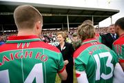 13 July 2008; President Mary McAleese meets Austin O'Malley and Conor Mortimer, Mayo, before the game. GAA Football Connacht Senior Championship Final, Mayo v Galway, McHale Park, Castlebar, Co. Mayo. Picture credit: Oliver McVeigh / SPORTSFILE