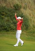 13 July 2008; Suzann Pettersen, Norway, celebrates on the 18th green after winning the AIB Ladies Irish Open Golf Championship. Portmarnock Hotel and Golf Links, Co. Dublin. Picture credit: Stephen McCarthy / SPORTSFILE