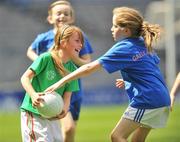 13 July 2008; Eva Hannon, Corbally, Limerick, left, in action against, Francis Connolly, Monaghan Town. Gaelic 4 Girls, National Blitz Day, Croke Park, Dublin. Picture credit: Brian Lawless / SPORTSFILE