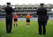 14 July 2008; Katie O'Byrne, right, and Emer Dynes, Down, conduct the Garda Band during the Coillte Camogie - U14 Development Squads Blitz Day. Over 240 players from Antrim, Carlow, Cavan, Down, Louth, Roscommon, Waterford and Wexford had the once in a lifetime opportunity to play on the hallowed turf of Croke Park. Coillte Camogie - U14 Development Squads Blitz Day, Croke Park, Dublin. Picture credit: Stephen McCarthy / SPORTSFILE