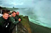 16 June 2000; Paul Wallace, Dominic Crotty and John Hayes pose for a photograph during an Ireland Rugby players visit to Niagara Falls in Ontario, Canada. Photo by Matt Browne/Sportsfile