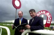 29 May 2000; Martin Moore, Irish Horseracing Authority Chief Exective, left, and Denis Brosnan, Chairman, Irish Horseracing Authority, at the publication of the IRH, 1999 Annual Report, at Kilbeggan Racecourse in Westmeath. Photo by David Maher/Sportsfile