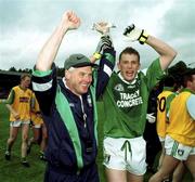 11 June 2000; Fermanagh manager Pat King, left, and Paul Brewster celebrate following the Bank of Ireland Ulster Senior Football Championship Quarter-Final match between Donegal and Fermanagh at MacCumhail Park in Ballybofey, Donegal. Photo by Ray Lohan/Sportsfile