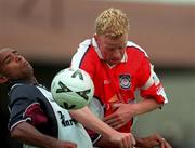 23 July 2000; Trevor Sinclair of West Ham United in action against Stephen McGuinness of St Patrick's Athletic during the Pre-Season Friendly match between St Patrick's Athletic and West Ham United at Richmond Park in Dublin. Photo by David Maher/Sportsfile