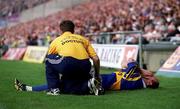 23 July 2000; Tipperary's John Leahy is attended to by the team doctor which led to him leaving the game during the Guinness All-Ireland Senior Hurling Championship Quarter-Final between Tipperary and Galway at Croke Park in Dublin. Photo by Damien Eagers/Sportsfile