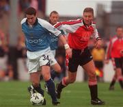 24 July 2000; Mark Kennedy of Manchester City in action against Michael McCann of Drogheda United during the Pre-Season Friendly match between Drogheda United and Manchester City at United Park in Drogheda, Louth. Photo by David Maher/Sportsfile