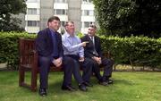 25 July 2000; Galway manager John O'Mahony, left, Leitrim manager Joe Reynolds and Kildare manager Mick O'Dwyer during a Bank of Ireland Provincial Finals Media Day at the Berkeley Court Hotel in Dublin. Photo by Damien Eagers/Sportsfile