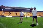 3 June 2000; Republic of Ireland's Niall Quinn, right, and Alan Kelly at Solider Field for a pitch walk in advance of their US Nike Cup game against Mexico in Chicago, Illnois, USA. Photo by David Maher/Sportsfile