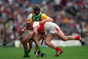 23 July 2000; Gary Hannify of Offaly in action against Michael Conway of Derry during the Guinness All-Ireland Senior Hurling Championship Quarter-Final match between Offaly and Derry at Croke Park in Dublin. Photo by Brendan Moran/Sportsfile