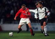 26 July 2000; Richie Foran of Shelbourne in action against Erik Hoftun of Rosenborg during the UEFA Champions League Second Qualifying Round First Leg match between Shelbourne and Rosenborg at Tolka Park in Dublin. Photo by David Maher/Sportsfile