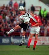 26 July 2000; Frode Johnson of Rosenborg in action against Tony McCarthy of Shelbourne during the UEFA Champions League Second Qualifying Round First Leg match between Shelbourne and Rosenborg at Tolka Park in Dublin. Photo by David Maher/Sportsfile