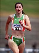 29 July 2000; Fiona Kavanagh competes in the women's 400m hurdles event during the Dublin International Games at at Morton Stadium in Santry, Dublin. Photo by Brendan Moran/Sportsfile
