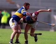 23 July 2000; Liam Hodgins of Galway in action against Paul Shelly of Tipperary during the Guinness All-Ireland Senior Hurling Championship Quarter-Final between Tipperary and Galway at Croke Park in Dublin. Photo by Damien Eagers/Sportsfile