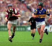 23 July 2000; Mark Kerins of Galway in action against David Kennedy of Tipperary during the Guinness All-Ireland Senior Hurling Championship Quarter-Final between Tipperary and Galway at Croke Park in Dublin. Photo by Brendan Moran/Sportsfile