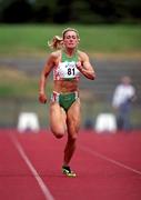 29 July 2000; Sarah Reilly on her way to win the women's 100m event during the Dublin International Games at at Morton Stadium in Santry, Dublin. Photo by Brendan Moran/Sportsfile