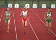 29 July 2000; Sarah Wilhelmly, 134, on her way to winning the women's 200m event from second place Emily Maher, 82, and third place Ciara Sheehy, 83, during the Dublin International Games at at Morton Stadium in Santry, Dublin. Photo by Brendan Moran/Sportsfile