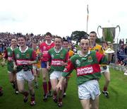 30 July 2000; Victorious Mayo captain Rory Keane leads his team-mates in celebration following the Connacht Minor Football Championship Final between Roscommon and Mayo at Dr Hyde Park in Roscommon. Photo by David Maher/Sportsfile