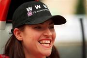 1 August 2000; Motorsport driver Sarah Kavanagh poses during a photocall at the Phoenix Park in Dublin. Photo by Brendan Moran/Sportsfile