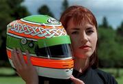 1 August 2000; Motorsport driver Sarah Kavanagh poses during a photocall at the Phoenix Park in Dublin. Photo by Brendan Moran/Sportsfile