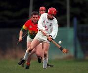 30 January 2000; Colin Boran of Kildare in action against Ciaran Jordan of Carlow during the Keogh Cup match between Kildare and Carlow at Naas GAA Ground in Kildare. Photo by Damien Eagers/Sportsfile