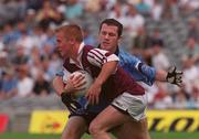 30 July 2000; Finian Newman of Westmeath in action against Dermot Lowry of Dublin during the Leinster Minor Football Championship Final between Dublin and Westmeath at Croke Park in Dublin. Photo by John Mahon/Sportsfile