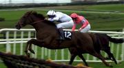 31 July 2000; Tango Pasion, with Brian Hassett up, 12, jumps the last on the way to winning the GPT Sligo Maiden Hurdle from Native Time, with Ruby Walsh up, during the opening day of the Galway Racing Festival at Galway Racecourse in Ballybrit, Galway. Photo by Matt Browne/Sportsfile