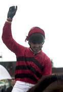 31 July 2000; Jockey Aidan Fitzgerald celebrates after winning the GPT Galway Handicap onbaord Gamekeeper during the opening day of the Galway Racing Festival at Galway Racecourse in Ballybrit, Galway. Photo by Matt Browne/Sportsfile