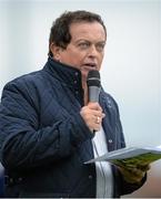 25 May 2015; RTÉ Gaelic Games correspondent Marty Morrissey who kept the crowd entertained with commentary during the game. The GAA Open Charity Football match aims to raise funds for the Cancer Fund for Children at Daisy’s Lodge in Newcastle, the setting for the Dubai Duty Free Irish Open Golf at the Royal County Down course. The GAA Open is a partnership event between the GAA at club, county, provincial and national level, the Newry, Mourne and Down District Council and the Dubai Duty Free Irish Open. St Patrick's Park, Newcastle, Co. Down.GAA Open Charity Football Match, Ulster v Rest of Ireland, St Patrick's Park, Newcastle, Co. Down. Picture credit: Oliver McVeigh / SPORTSFILE