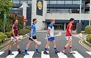 26 May 2015; Hurlers, from left, David Collins, Galway, Liam Rushe, Dublin, Philip Mahony, and Seamus Harnedy, Cork, today launched the Liberty Insurance GAA #DriveSafer campaign. Liberty Insurance, Official Safe Driving Partner of the GAA, is calling on fans to ensure they #DriveSafer when travelling to games this summer after research showed that 39% of GAA fans admitted to driving after less than five hours sleep and over 50% of GAA fans have had incidents while driving when fatigued. Liberty Insurance will be using GAA ambassadors to support the campaign throughout the Championship, with additional initiatives in Croke Park encouraging fans to get to and from matches safely. For #DriveSafer tips check out www.facebook.com/LibertyInsuranceIreland or follow @LibertyIRL. Croke Park, Dublin. Picture credit: Brendan Moran / SPORTSFILE