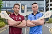 26 May 2015; Hurlers David Collins, left, Galway, and Liam Rushe, Dublin, today launched the Liberty Insurance GAA #DriveSafer campaign. Liberty Insurance, Official Safe Driving Partner of the GAA, is calling on fans to ensure they #DriveSafer when travelling to games this summer after research showed that 39% of GAA fans admitted to driving after less than five hours sleep and over 50% of GAA fans have had incidents while driving when fatigued. Liberty Insurance will be using GAA ambassadors to support the campaign throughout the Championship, with additional initiatives in Croke Park encouraging fans to get to and from matches safely. For #DriveSafer tips check out www.facebook.com/LibertyInsuranceIreland or follow @LibertyIRL. Croke Park, Dublin. Picture credit: Brendan Moran / SPORTSFILE