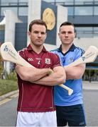 26 May 2015; Hurlers David Collins, left, Galway, and Liam Rushe, Dublin, today launched the Liberty Insurance GAA #DriveSafer campaign. Liberty Insurance, Official Safe Driving Partner of the GAA, is calling on fans to ensure they #DriveSafer when travelling to games this summer after research showed that 39% of GAA fans admitted to driving after less than five hours sleep and over 50% of GAA fans have had incidents while driving when fatigued. Liberty Insurance will be using GAA ambassadors to support the campaign throughout the Championship, with additional initiatives in Croke Park encouraging fans to get to and from matches safely. For #DriveSafer tips check out www.facebook.com/LibertyInsuranceIreland or follow @LibertyIRL. Croke Park, Dublin. Picture credit: Brendan Moran / SPORTSFILE